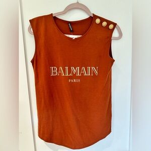 BALMAIN Authentic brown 3 gold button tank